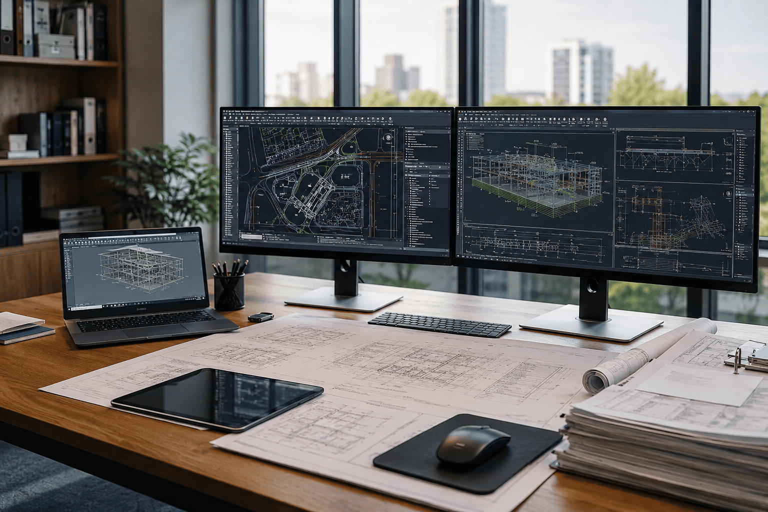 Offshore civil engineering team collaborating through digital engineering workstations